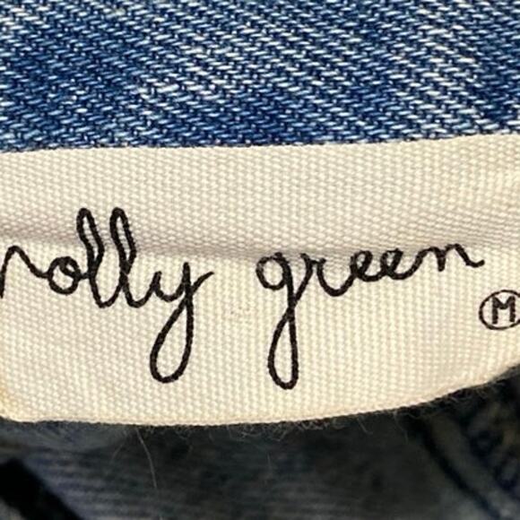 Molly Green Blue Button Fly Pockets Midi Flared A-Line Denim Jeans Skirt Size M - Picture 4 of 5